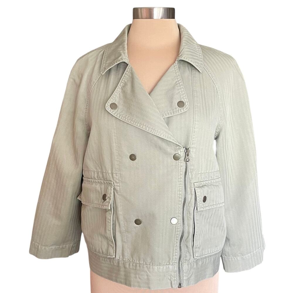 Ann Taylor Loft Lt Olive Green Utility Jacket MED Moto Casual Fall Grunge Cargo‎